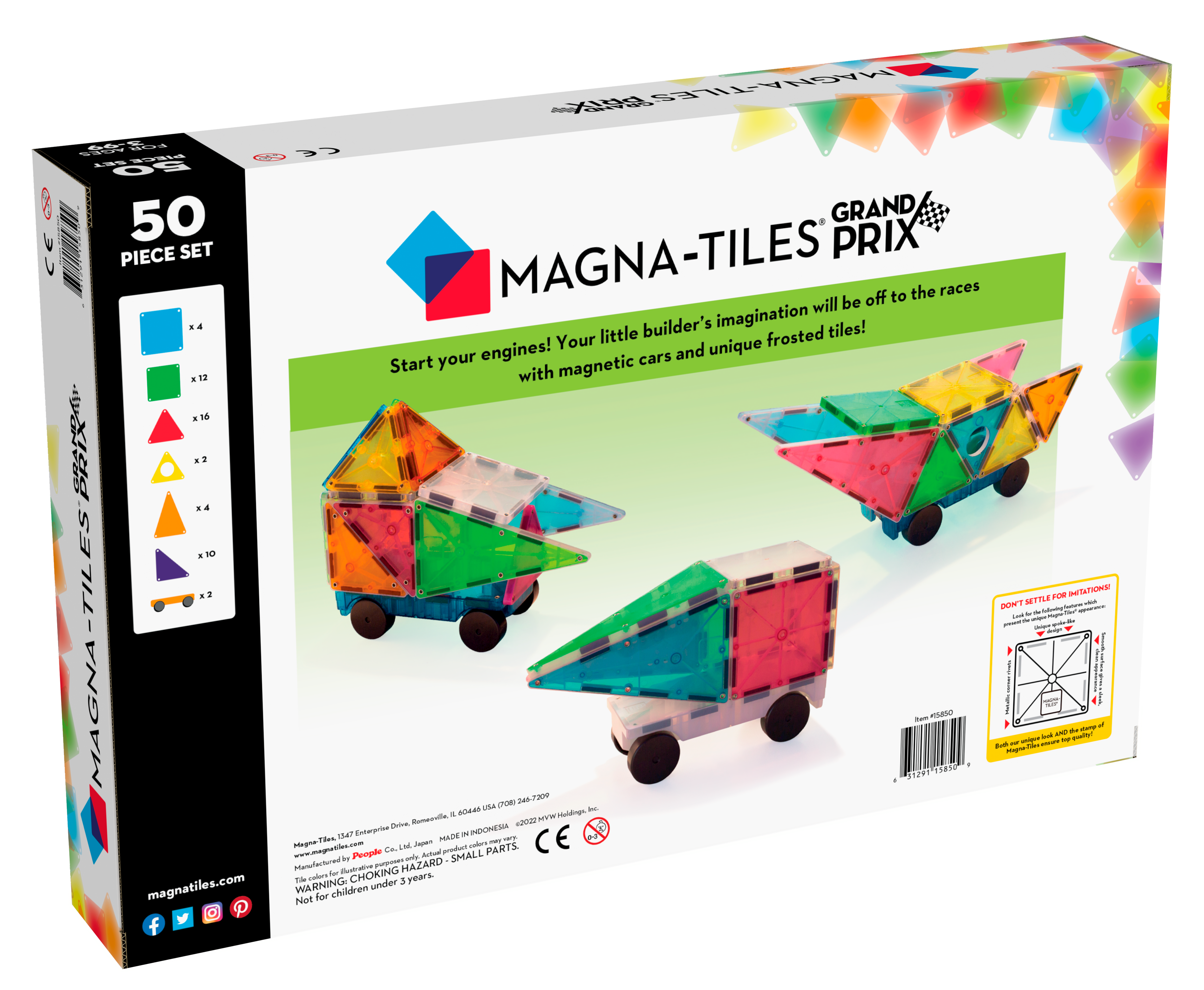 Back of MAGNA-TILES® Grand Prix 50-Piece Set package