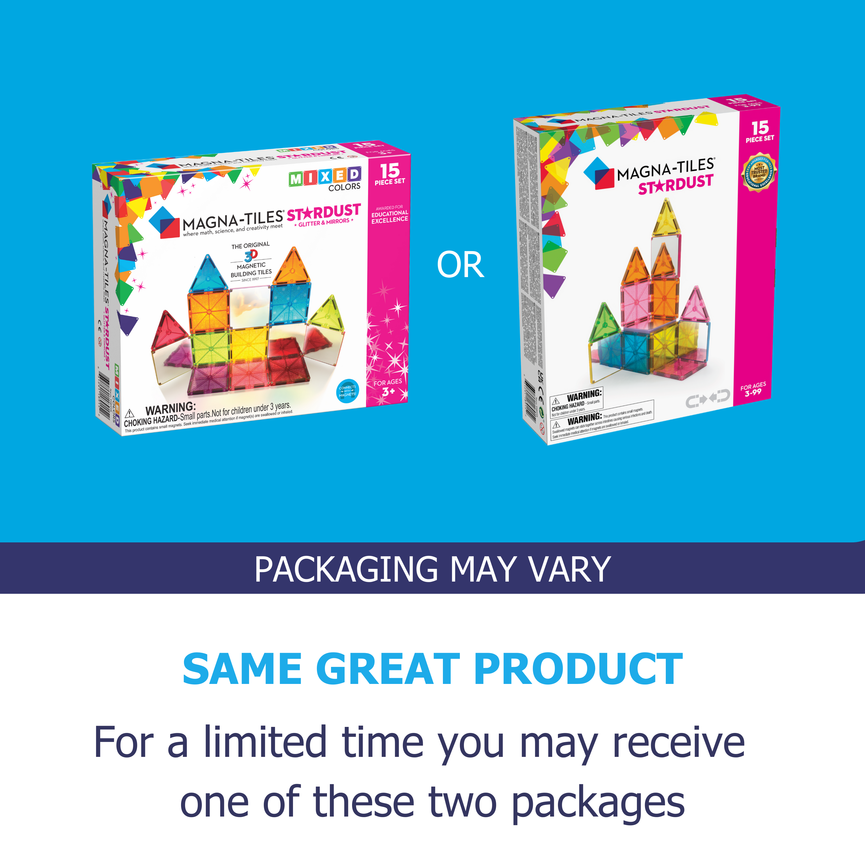 Example of two different packages for the MAGNA-TILES® Stardust 15-Piece Set