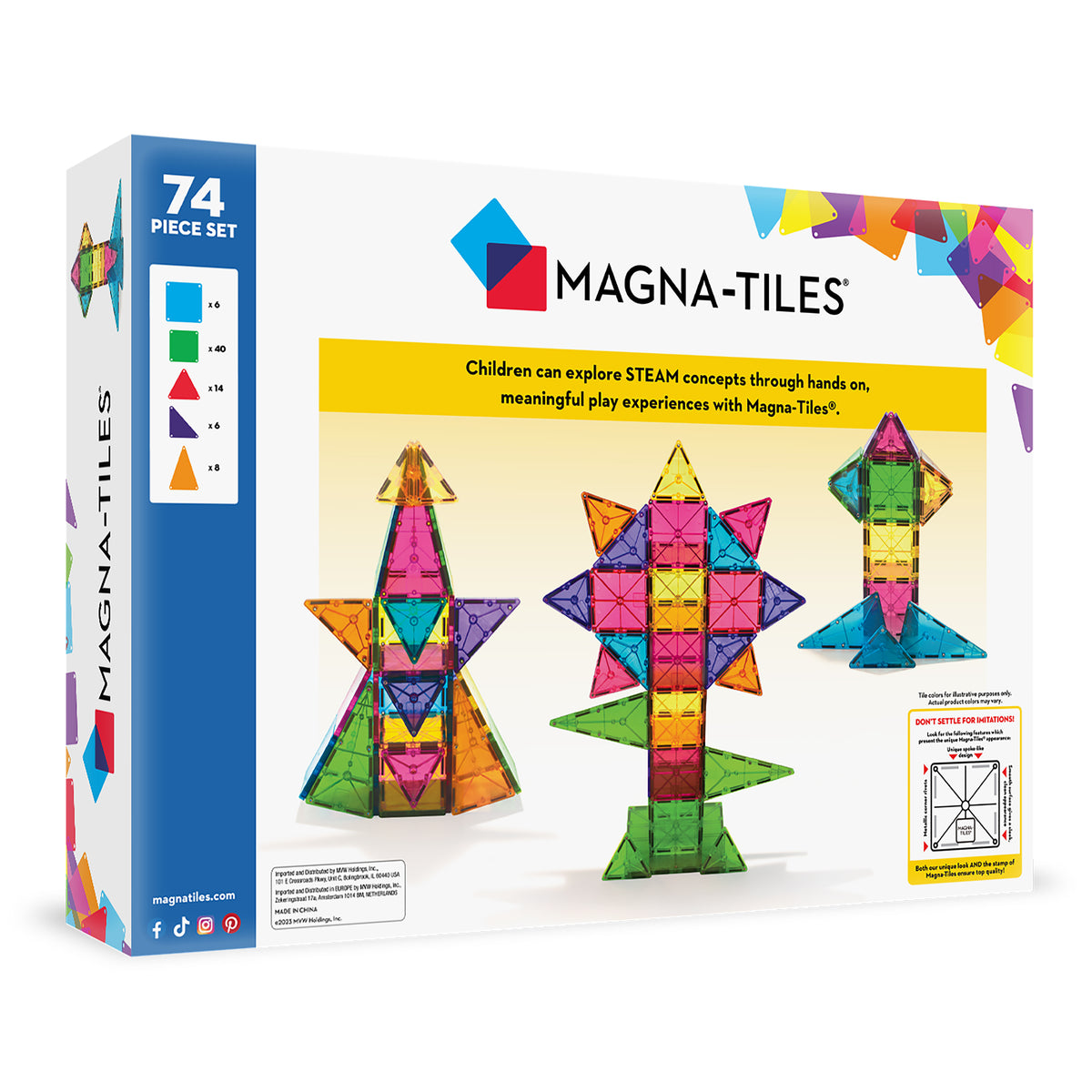 MAGNA-TILES® Classic 74-Piece Set – Magnetic Building Tiles for ...