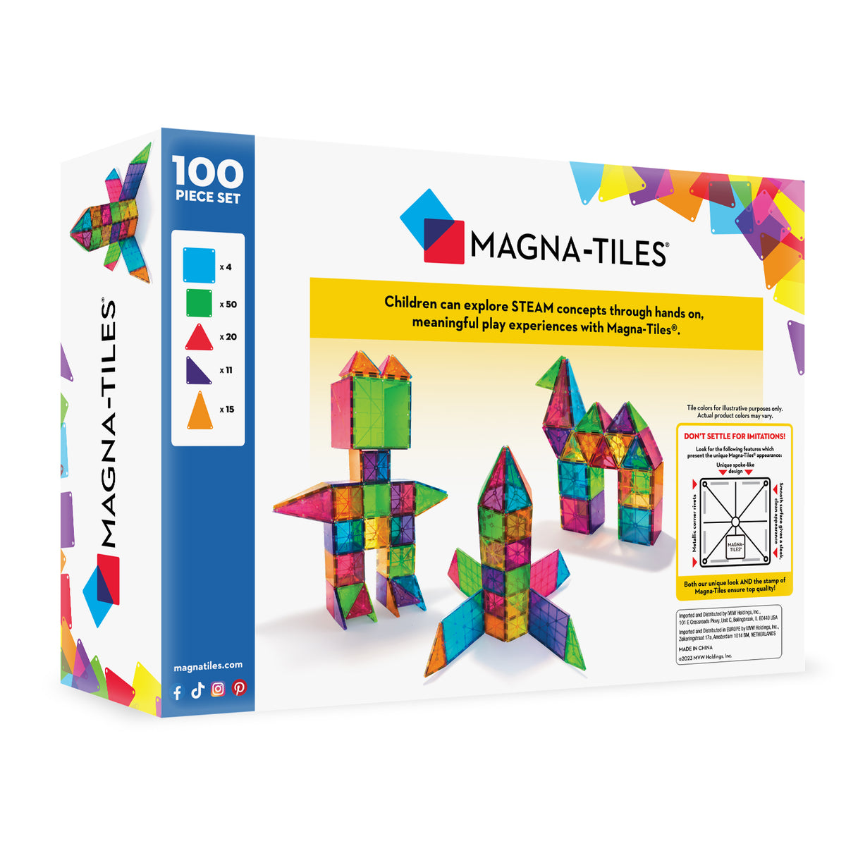 MAGNA-TILES® Classic 100-Piece Set – Magnetic Building Tiles for ...