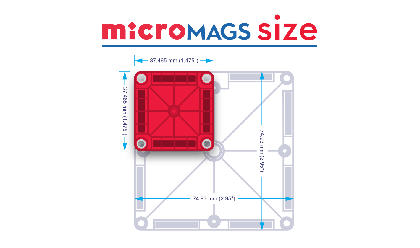 microMAGS size compared to MAGNA-TILES®