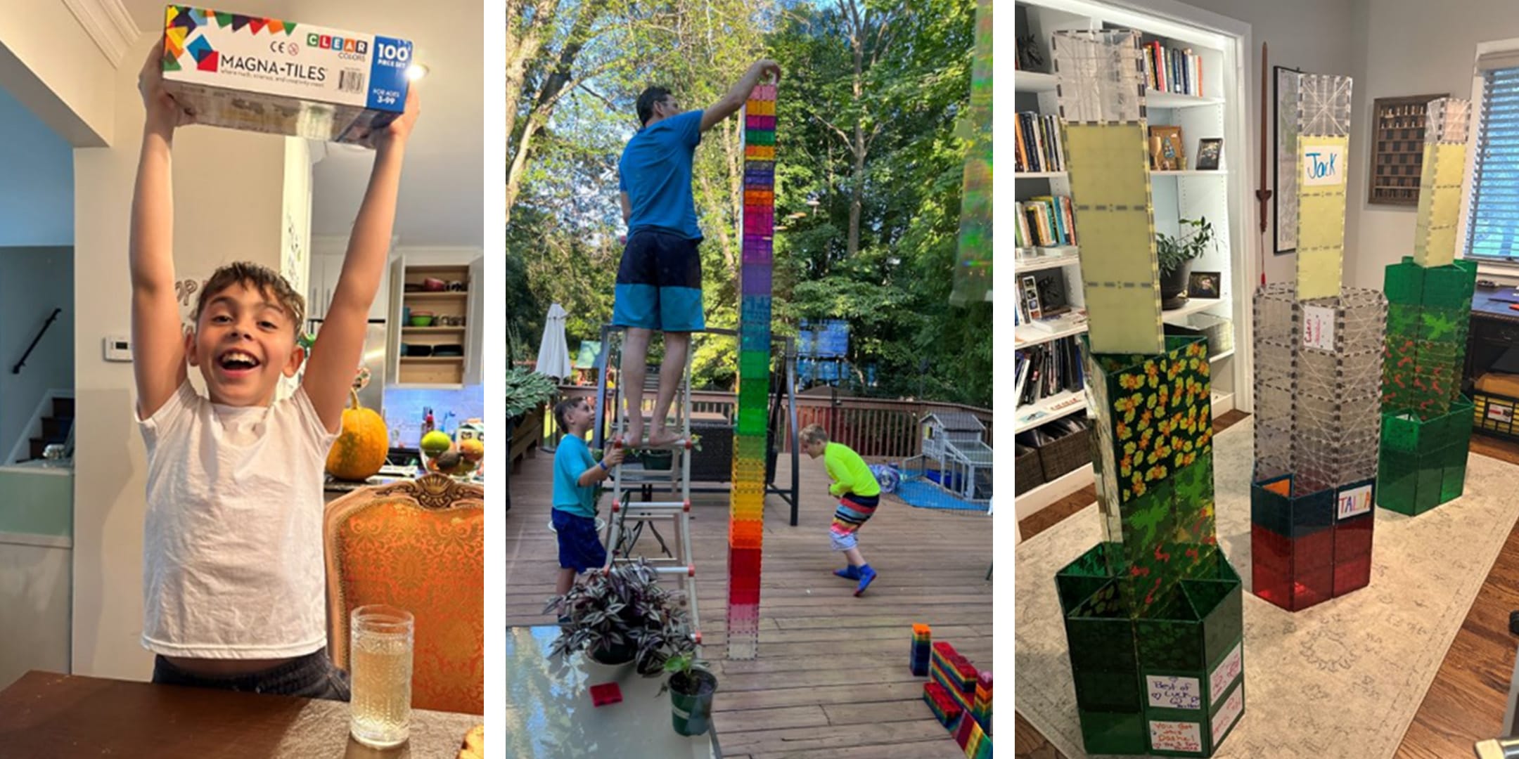 Images of Dashel with his MAGNA-TILES and practice tower builds at his home in Tenafly, NJ