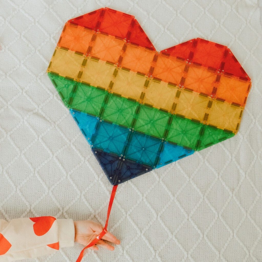 Rainbow heart made of MAGNA-TILES classic tiles 